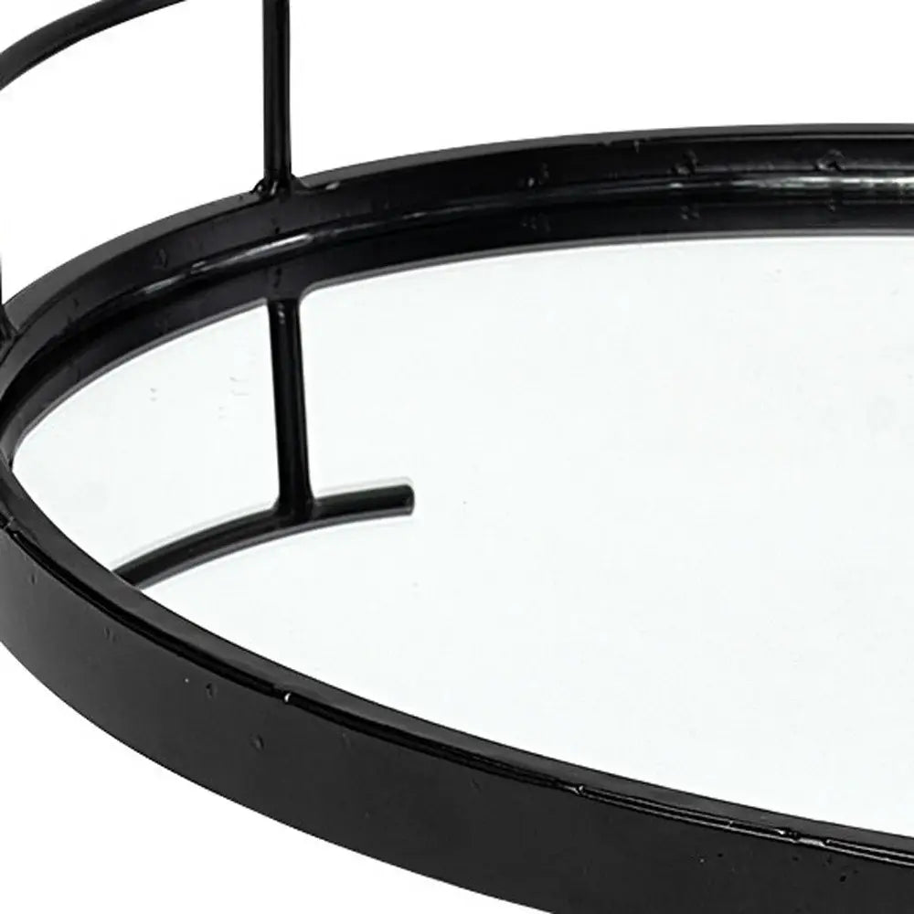 Matte Black Metal With Two Handle Both Sides And Mirrored Glass Bottom Tray - Homeroots - Flyclothing LLC
