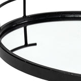 Matte Black Metal With Two Handle Both Sides And Mirrored Glass Bottom Tray - Homeroots