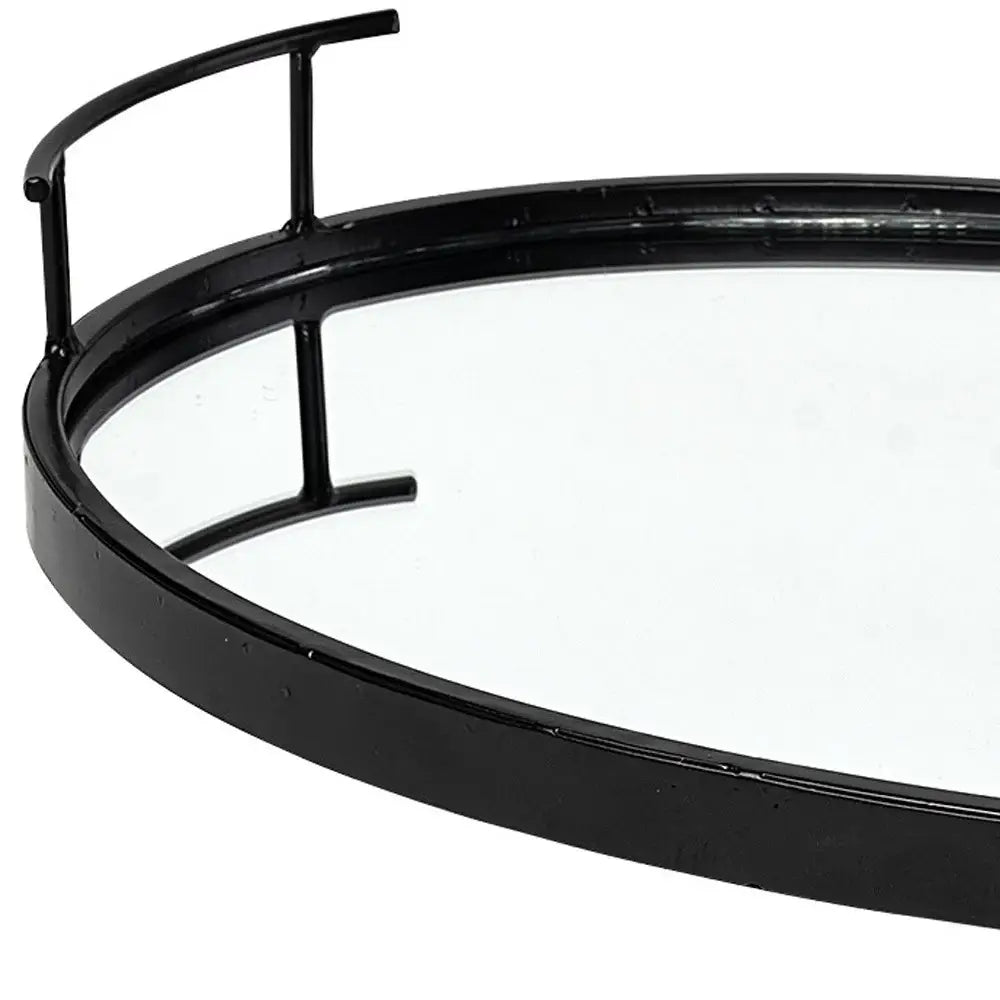 Matte Black Metal With Two Handle Both Sides And Mirrored Glass Bottom Tray - Homeroots - Flyclothing LLC