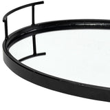Matte Black Metal With Two Handle Both Sides And Mirrored Glass Bottom Tray - Homeroots