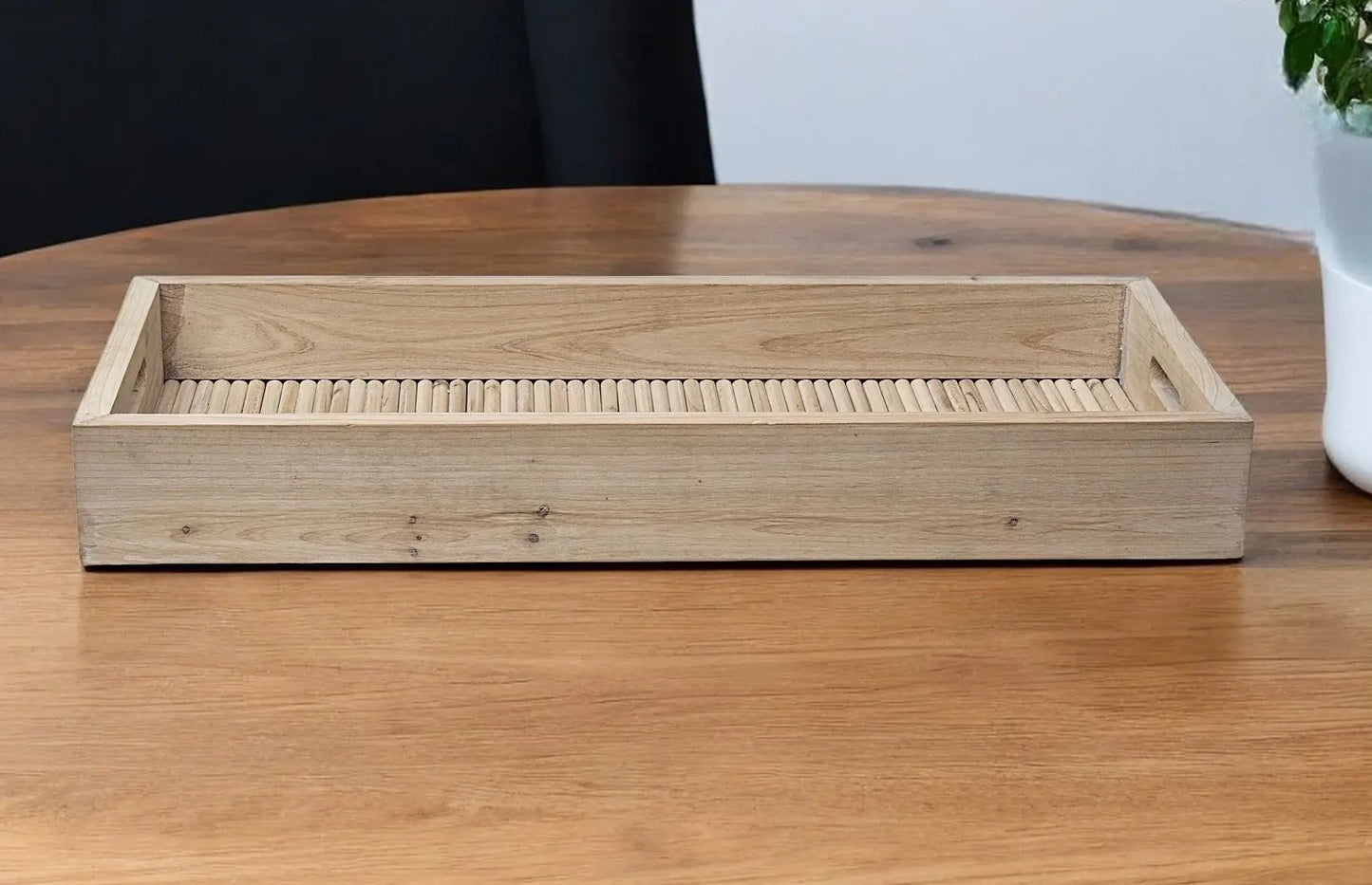 28" Natural Wood Indoor Outdoor Tray With Handles - Homeroots - Flyclothing LLC