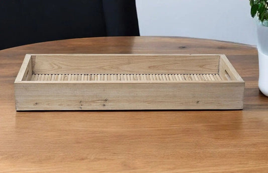 28" Natural Wood Indoor Outdoor Tray With Handles - Homeroots