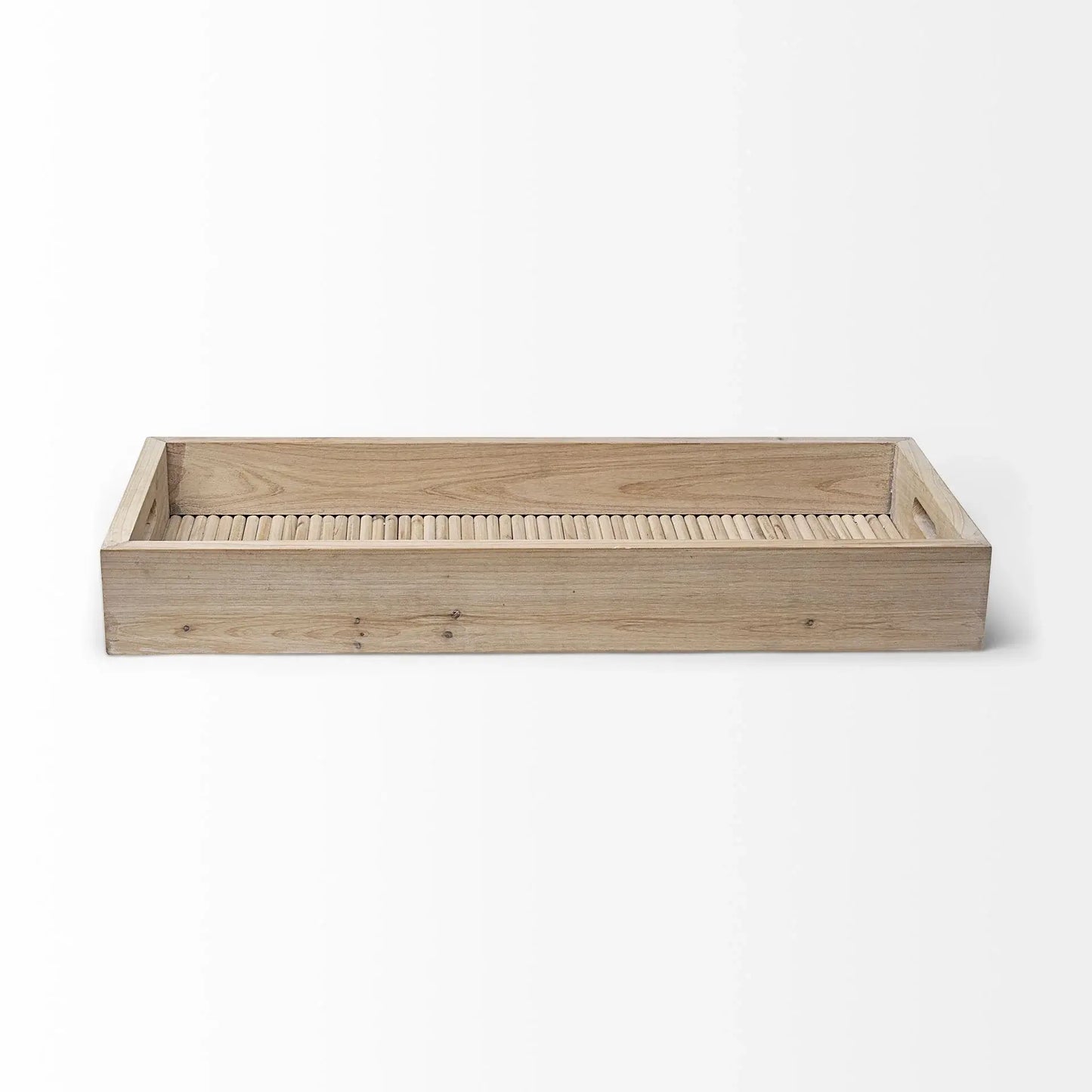 28" Natural Wood Indoor Outdoor Tray With Handles - Homeroots - Flyclothing LLC