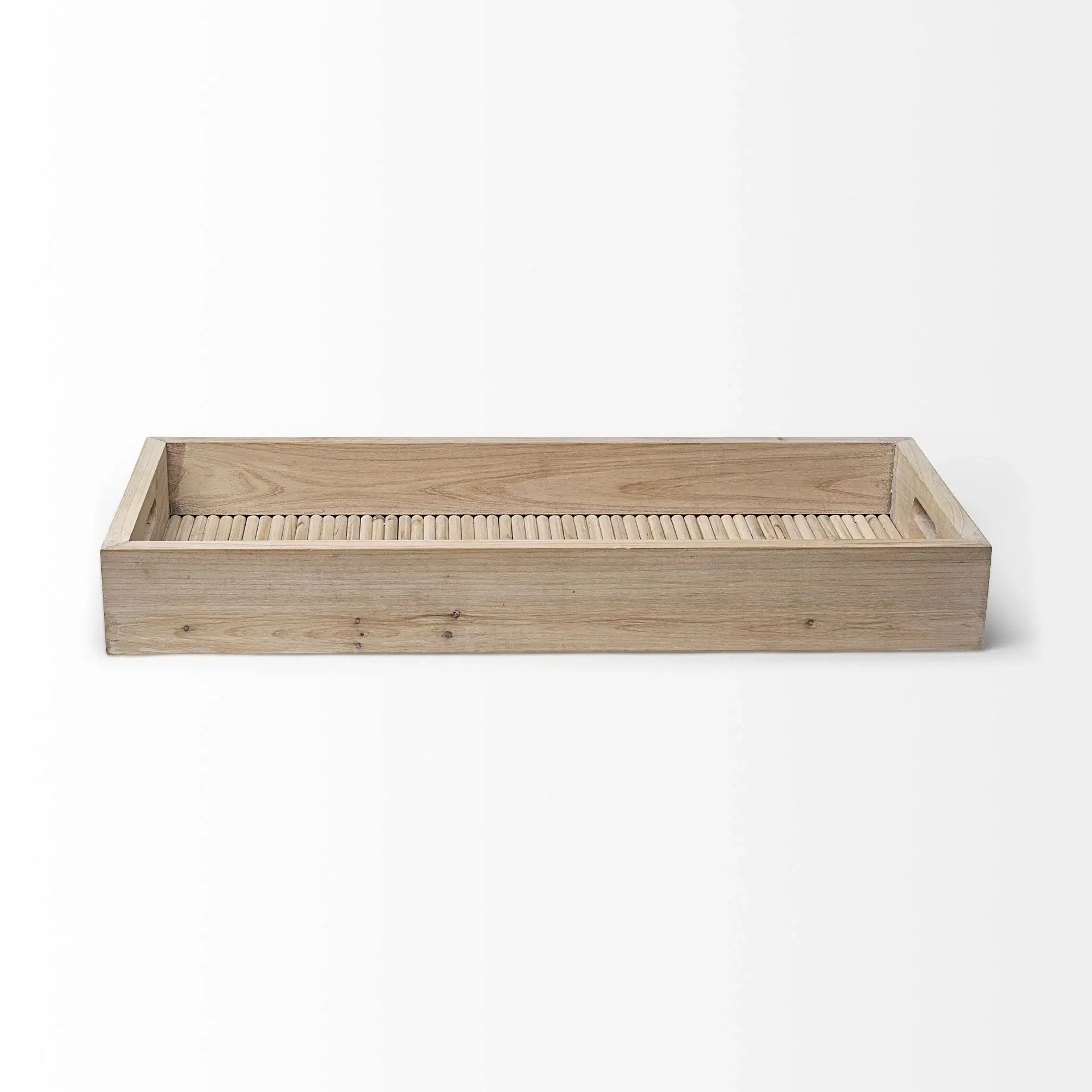 28" Natural Wood Indoor Outdoor Tray With Handles - Homeroots - Flyclothing LLC