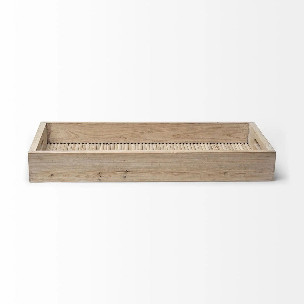 28" Natural Wood Indoor Outdoor Tray With Handles - Homeroots - Flyclothing LLC