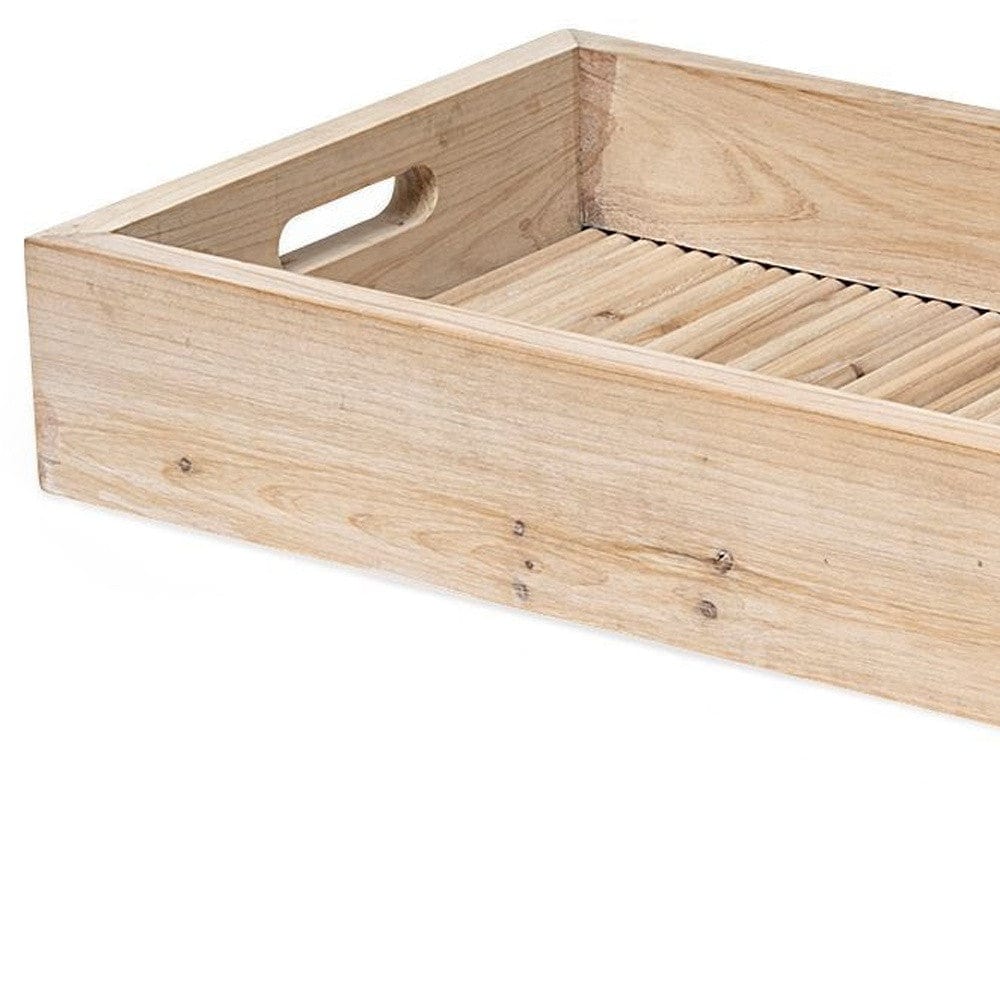 28" Natural Wood Indoor Outdoor Tray With Handles - Homeroots - Flyclothing LLC
