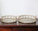 Set of Two Brown Round Wood Indoor Outdoor Vanity Tray With Handles - Homeroots - Flyclothing LLC