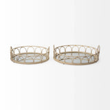 Set of Two Brown Round Wood Indoor Outdoor Vanity Tray With Handles - Homeroots - Flyclothing LLC