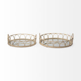 Set of Two Brown Round Wood Indoor Outdoor Vanity Tray With Handles - Homeroots