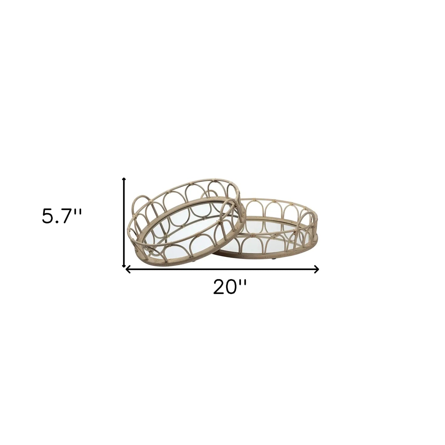Set of Two Brown Round Wood Indoor Outdoor Vanity Tray With Handles - Homeroots - Flyclothing LLC