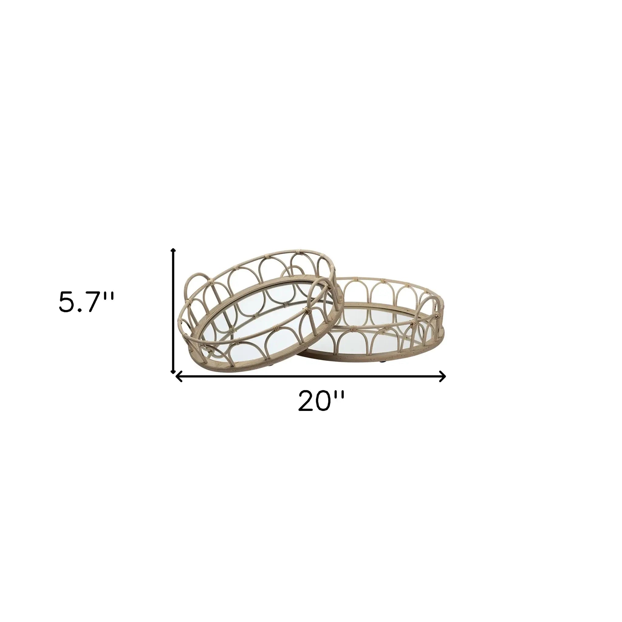 Set of Two Brown Round Wood Indoor Outdoor Vanity Tray With Handles - Homeroots - Flyclothing LLC