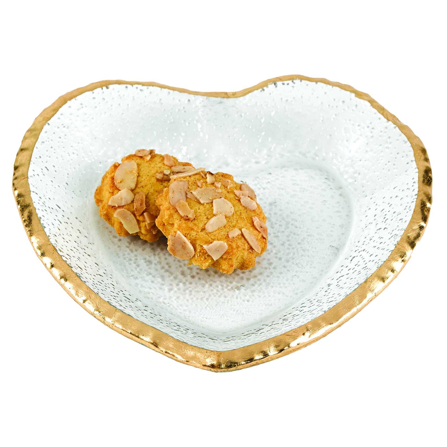 8" Mouth Blown Seeded Glass Heart Plate with Gold Rim - Homeroots - Flyclothing LLC