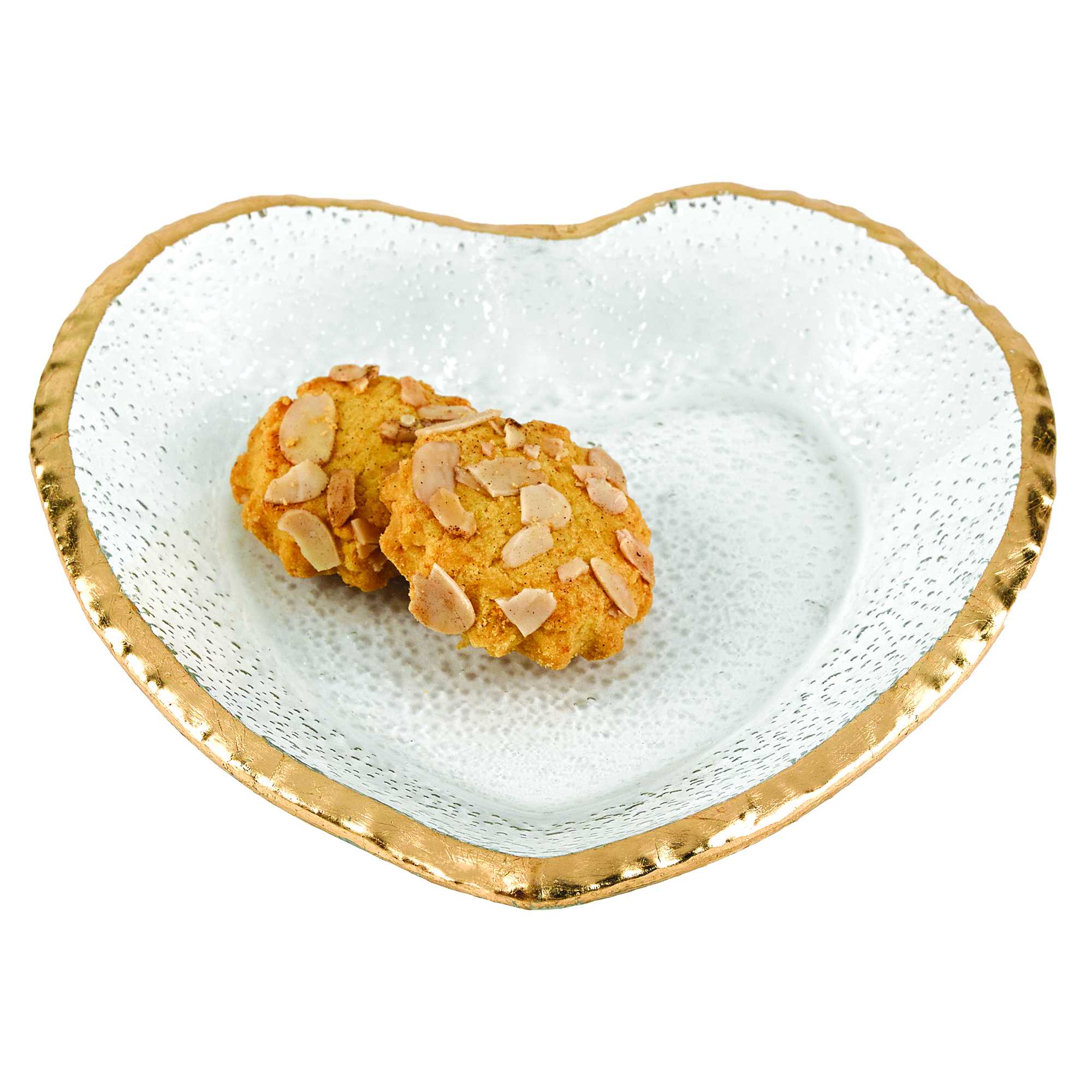 8" Mouth Blown Seeded Glass Heart Plate with Gold Rim - Homeroots - Flyclothing LLC