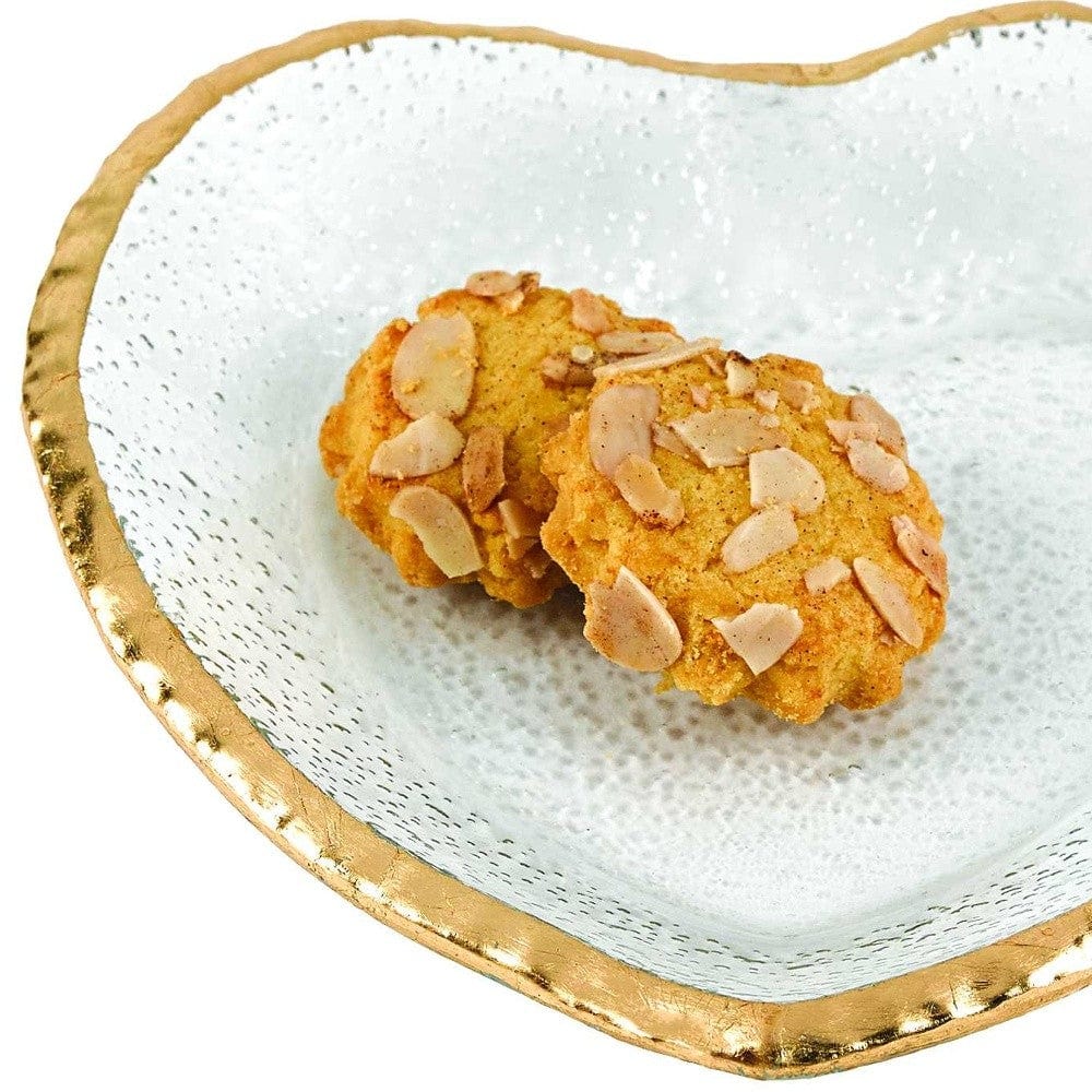 8" Mouth Blown Seeded Glass Heart Plate with Gold Rim - Homeroots
