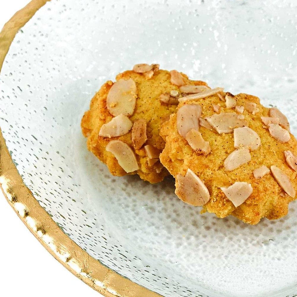 8" Mouth Blown Seeded Glass Heart Plate with Gold Rim - Homeroots