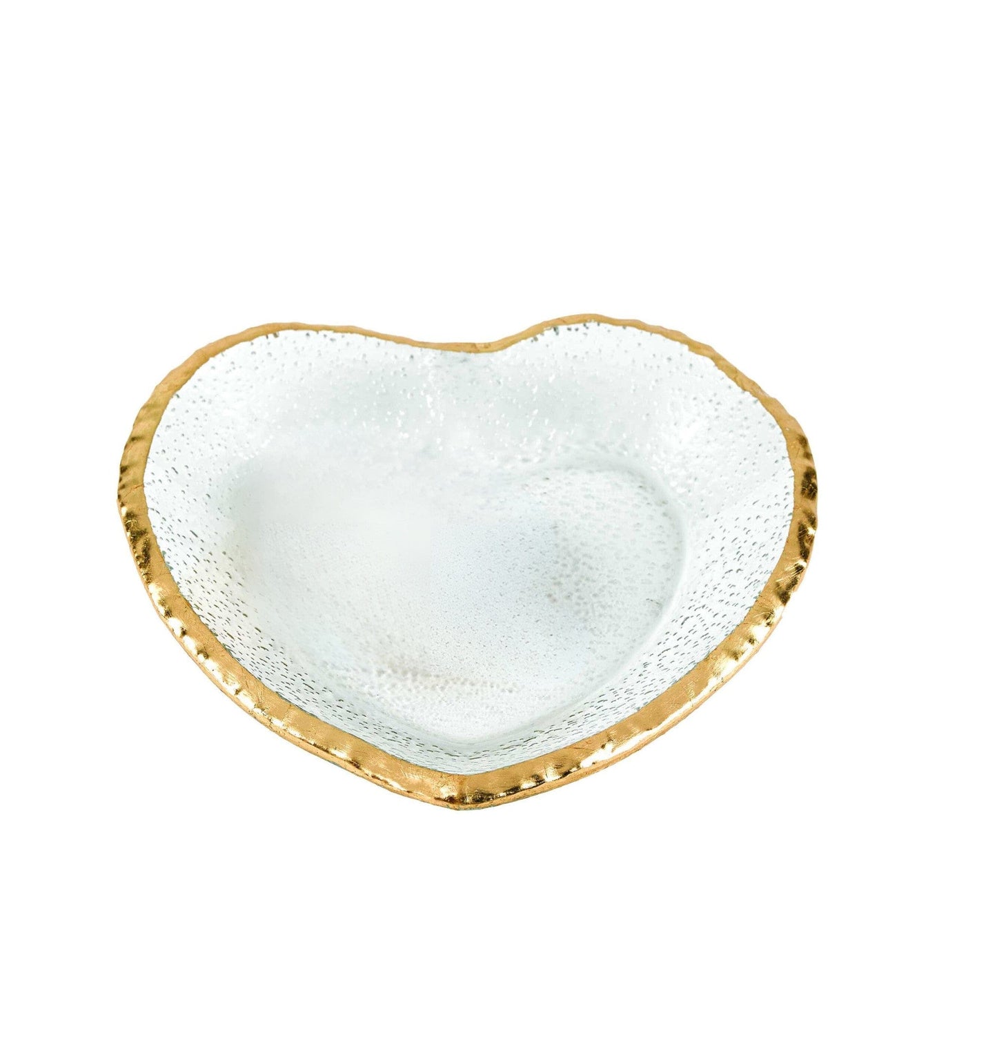 8" Mouth Blown Seeded Glass Heart Plate with Gold Rim - Homeroots - Flyclothing LLC