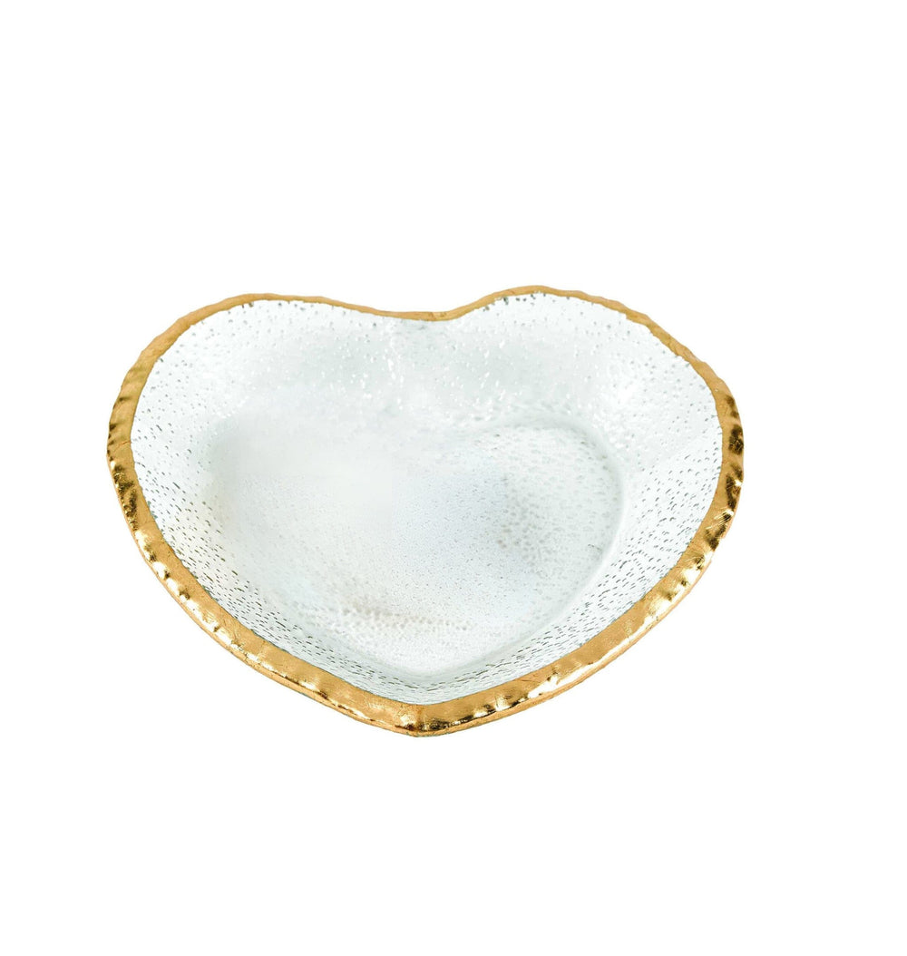 8" Mouth Blown Seeded Glass Heart Plate with Gold Rim - Homeroots