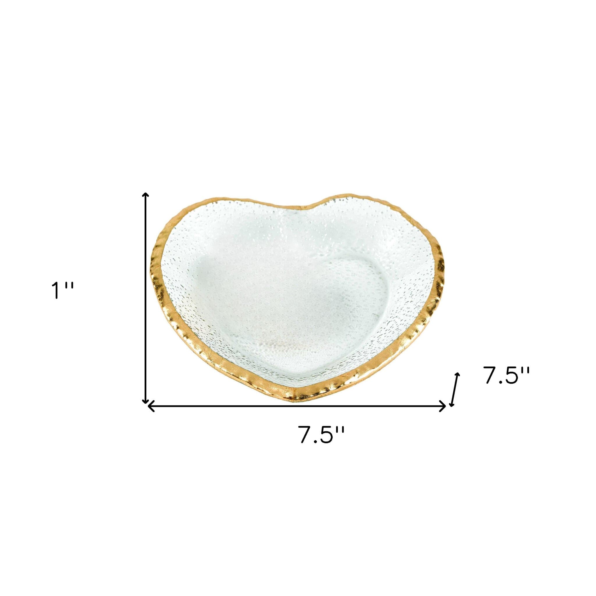 8" Mouth Blown Seeded Glass Heart Plate with Gold Rim - Homeroots - Flyclothing LLC