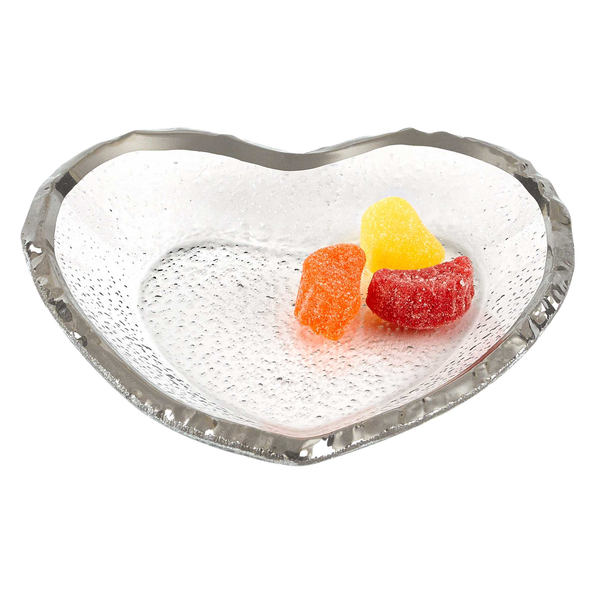 8" Mouth Blown Seeded Glass Heart Plate with Silver Rim - Homeroots - Flyclothing LLC