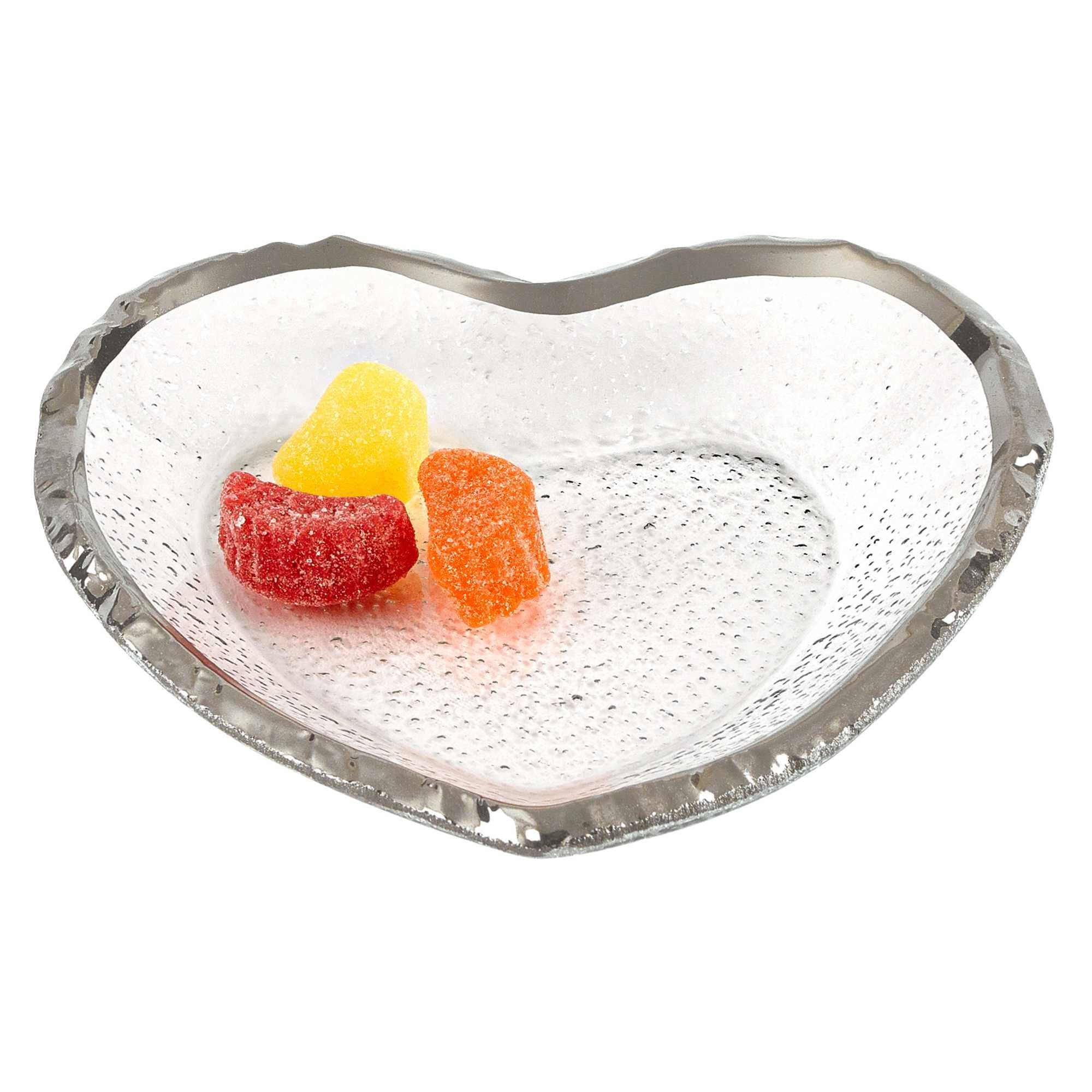 8" Mouth Blown Seeded Glass Heart Plate with Silver Rim - Homeroots - Flyclothing LLC