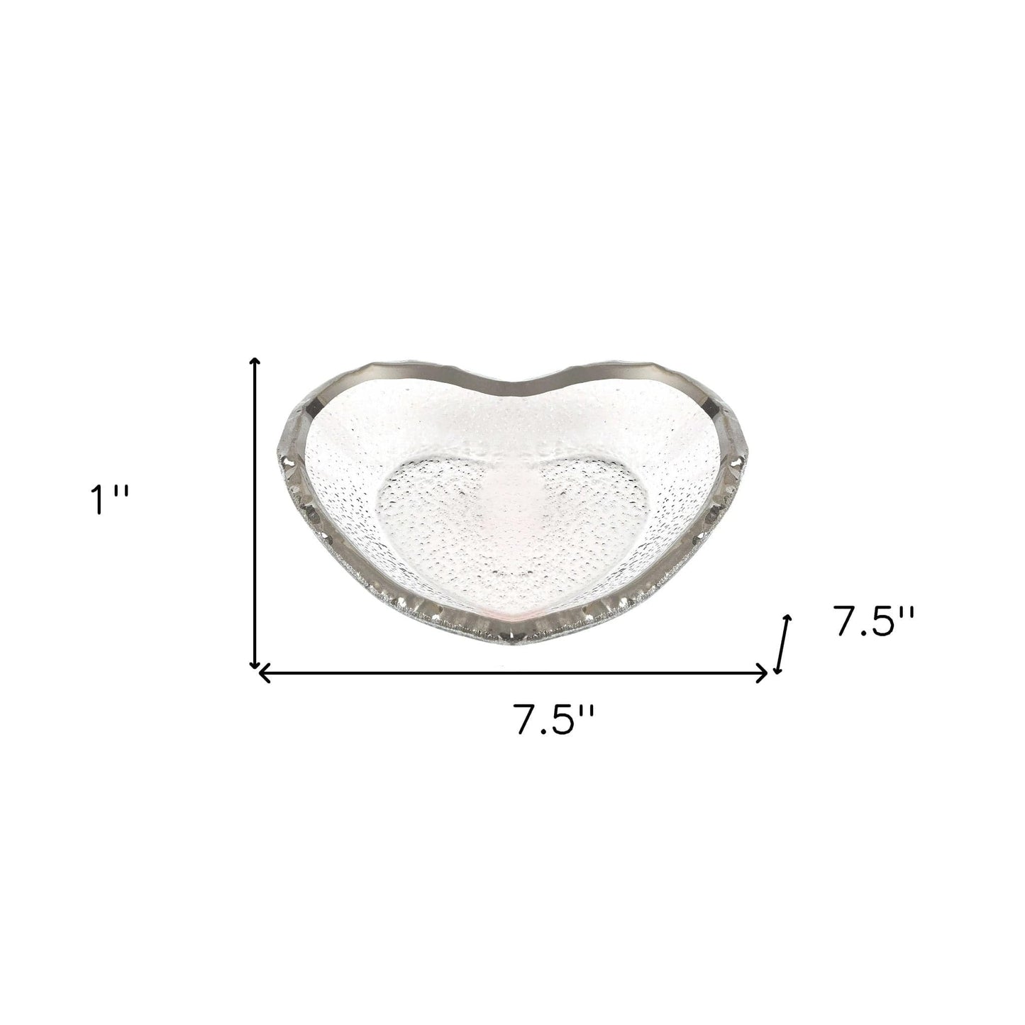 8" Mouth Blown Seeded Glass Heart Plate with Silver Rim - Homeroots - Flyclothing LLC