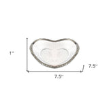 8" Mouth Blown Seeded Glass Heart Plate with Silver Rim - Homeroots - Flyclothing LLC