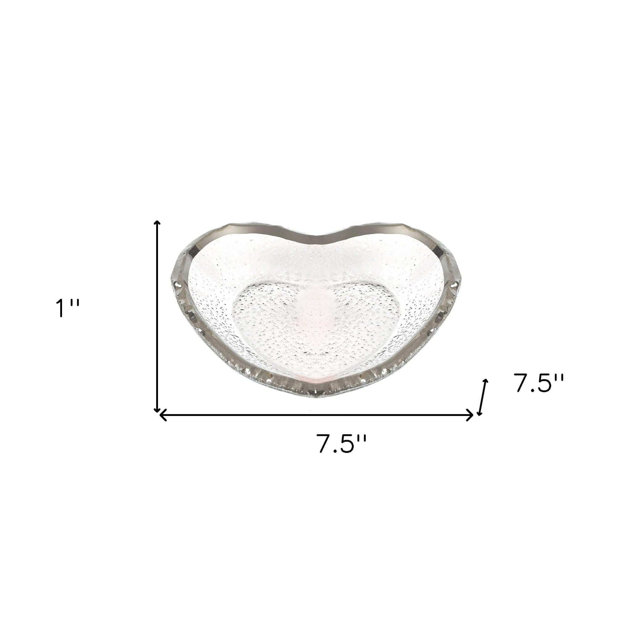 8" Mouth Blown Seeded Glass Heart Plate with Silver Rim - Homeroots - Flyclothing LLC