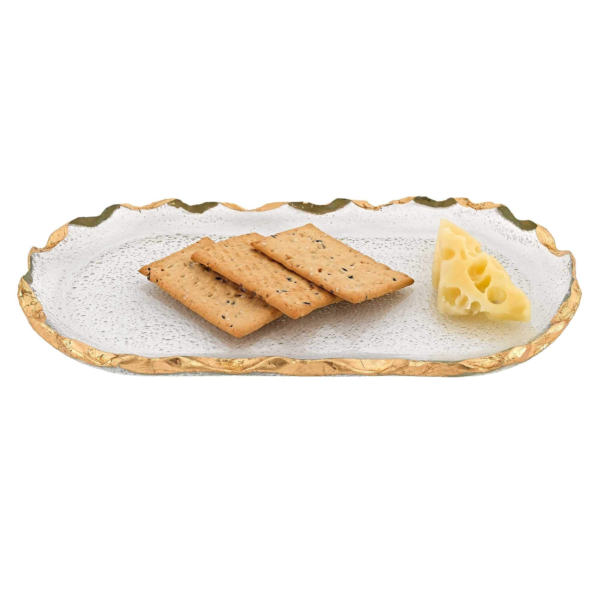 14 Glass Oval Edge Gold Leaf Platter - Homeroots - Flyclothing LLC