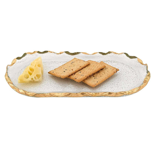14 Glass Oval Edge Gold Leaf Platter - Homeroots - Flyclothing LLC
