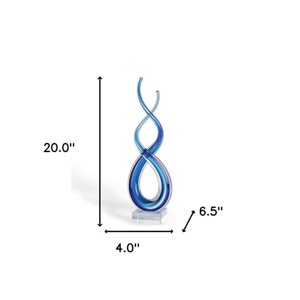 20" Clear and Blue Murano Glass Modern Abstract Tabletop Sculpture - Homeroots - Flyclothing LLC
