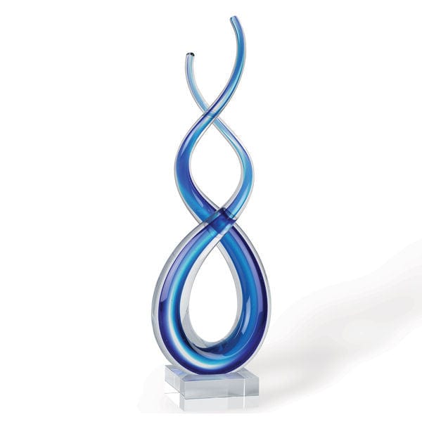 20" Clear and Blue Murano Glass Modern Abstract Tabletop Sculpture - Homeroots - Flyclothing LLC