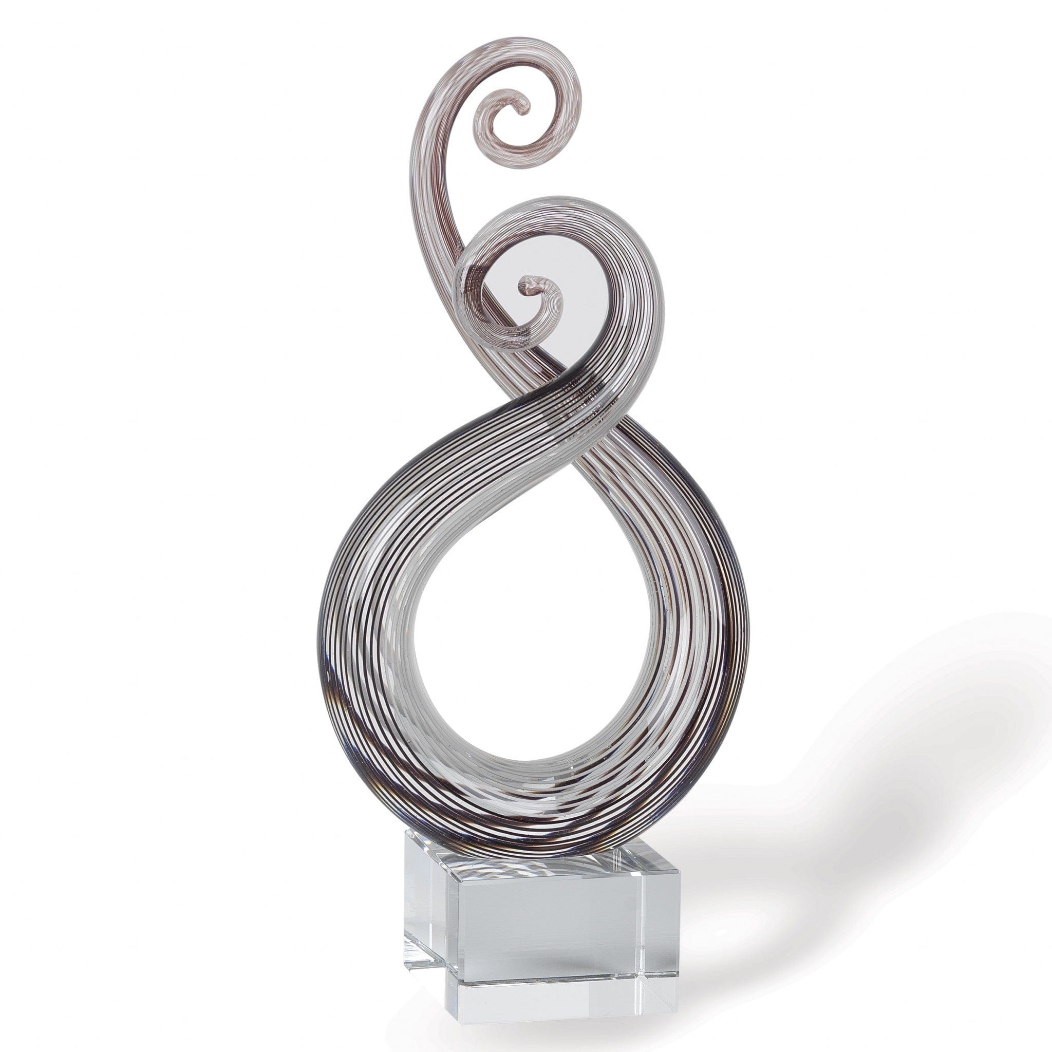 11" Clear and Brown Murano Glass Modern Abstract Tabletop Sculpture - Homeroots - Flyclothing LLC