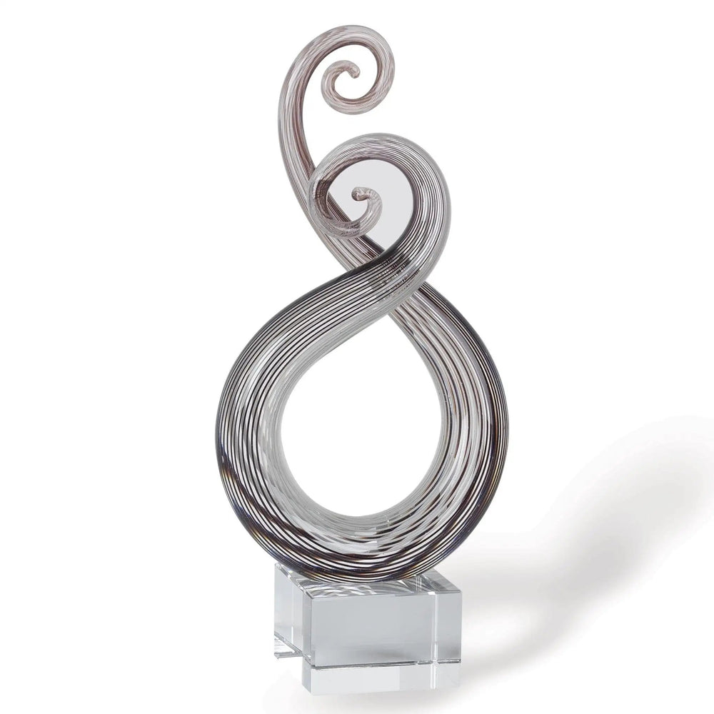 11" Clear and Brown Murano Glass Modern Abstract Tabletop Sculpture - Homeroots - Flyclothing LLC