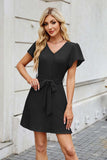 Tied Button Up Short Sleeve Mini Shirt Dress - Trendsi - Flyclothing LLC