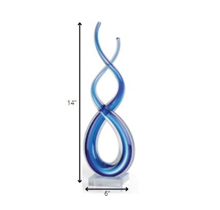 14" Clear and Blue Murano Glass Modern Abstract Tabletop Sculpture - Homeroots - Flyclothing LLC