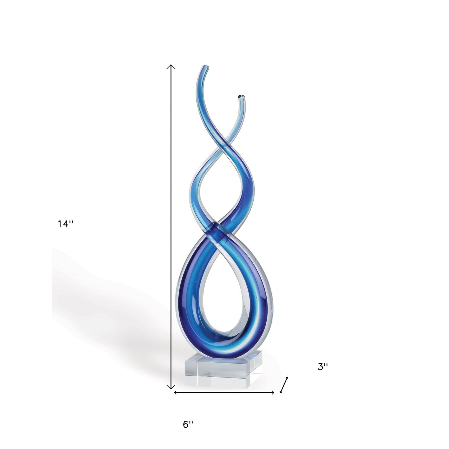 14" Clear and Blue Murano Glass Modern Abstract Tabletop Sculpture - Homeroots - Flyclothing LLC