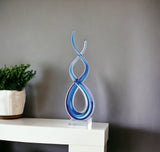 14" Clear and Blue Murano Glass Modern Abstract Tabletop Sculpture - Homeroots