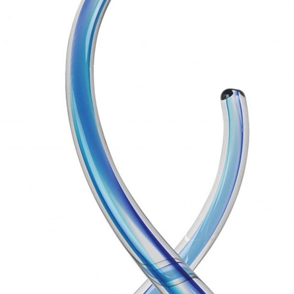 11" Clear and Blue Murano Glass Modern Abstract Tabletop Sculpture - Homeroots - Flyclothing LLC