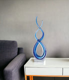 11" Clear and Blue Murano Glass Modern Abstract Tabletop Sculpture - Homeroots