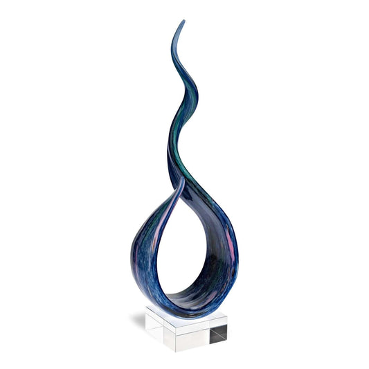 19" Blue and Green Murano Glass Modern Abstract Tabletop Sculpture - Homeroots