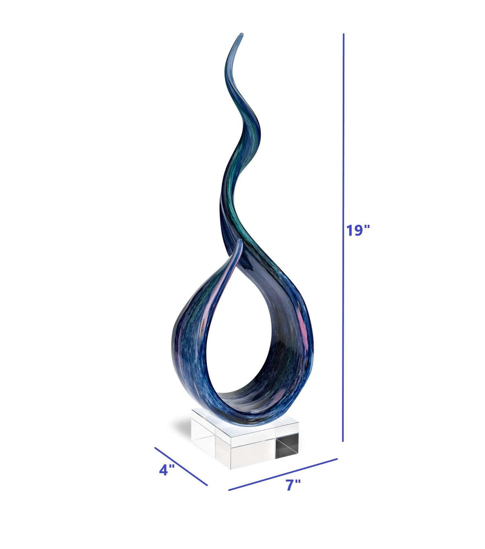 19" Blue and Green Murano Glass Modern Abstract Tabletop Sculpture - Homeroots