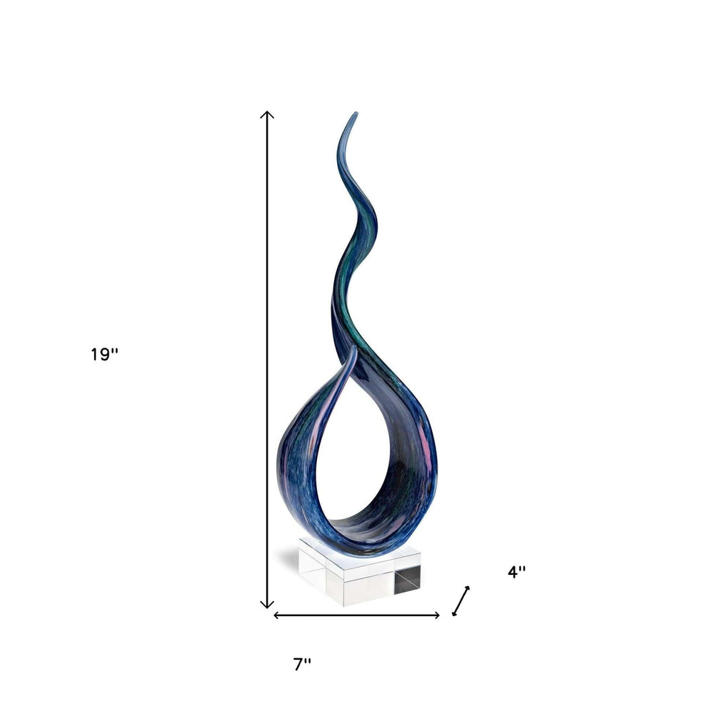 19" Blue and Green Murano Glass Modern Abstract Tabletop Sculpture - Homeroots