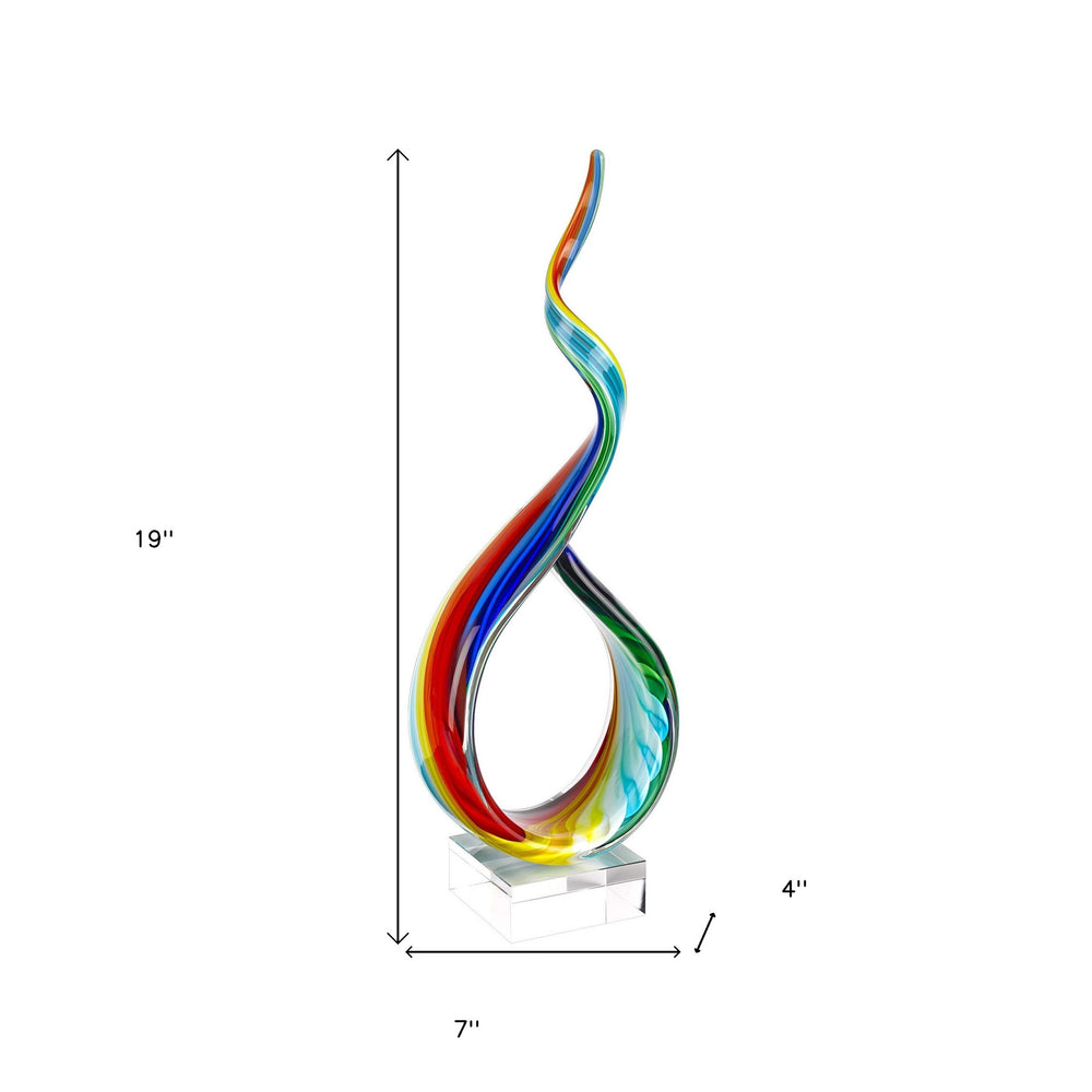 19" Rainbow Murano Glass Modern Abstract Tabletop Sculpture - Homeroots