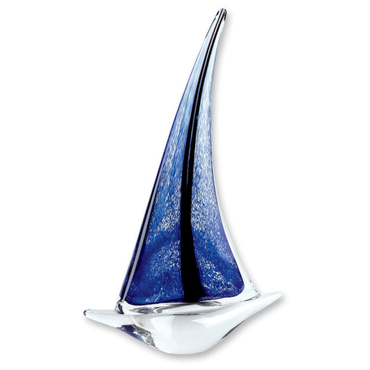 9" Clear and Blue Murano Glass Modern Abstract Tabletop Sculpture - Homeroots