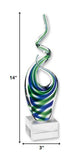 14" Clear Blue and Green Murano Glass Modern Abstract Tabletop Sculpture - Homeroots