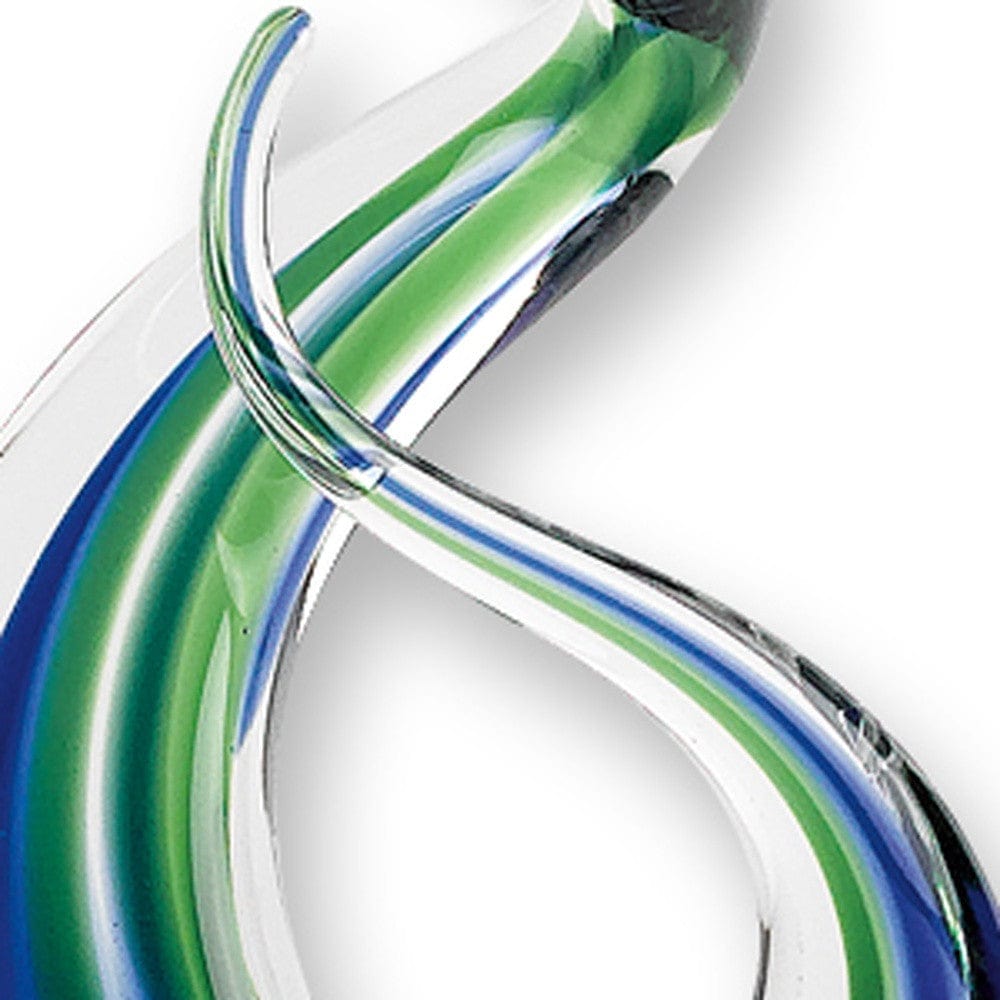 14" Clear Blue and Green Murano Glass Modern Abstract Tabletop Sculpture - Homeroots