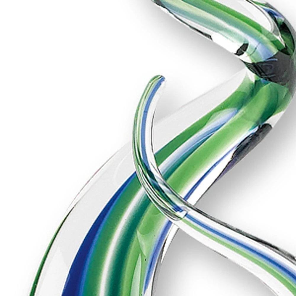 14" Clear Blue and Green Murano Glass Modern Abstract Tabletop Sculpture - Homeroots