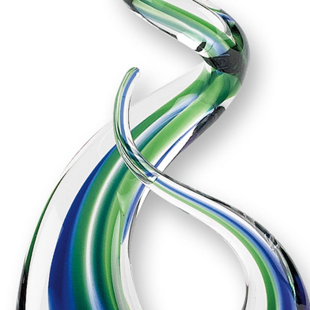 14" Clear Blue and Green Murano Glass Modern Abstract Tabletop Sculpture - Homeroots