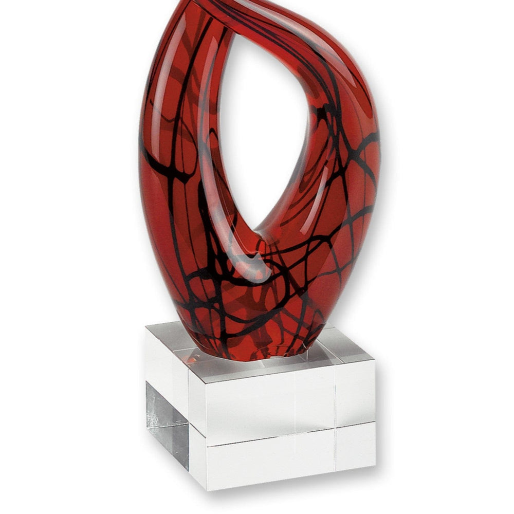 13" Clear Burgundy and Black Murano Glass Modern Abstract Tabletop Sculpture - Homeroots