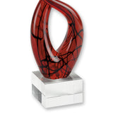 13" Clear Burgundy and Black Murano Glass Modern Abstract Tabletop Sculpture - Homeroots